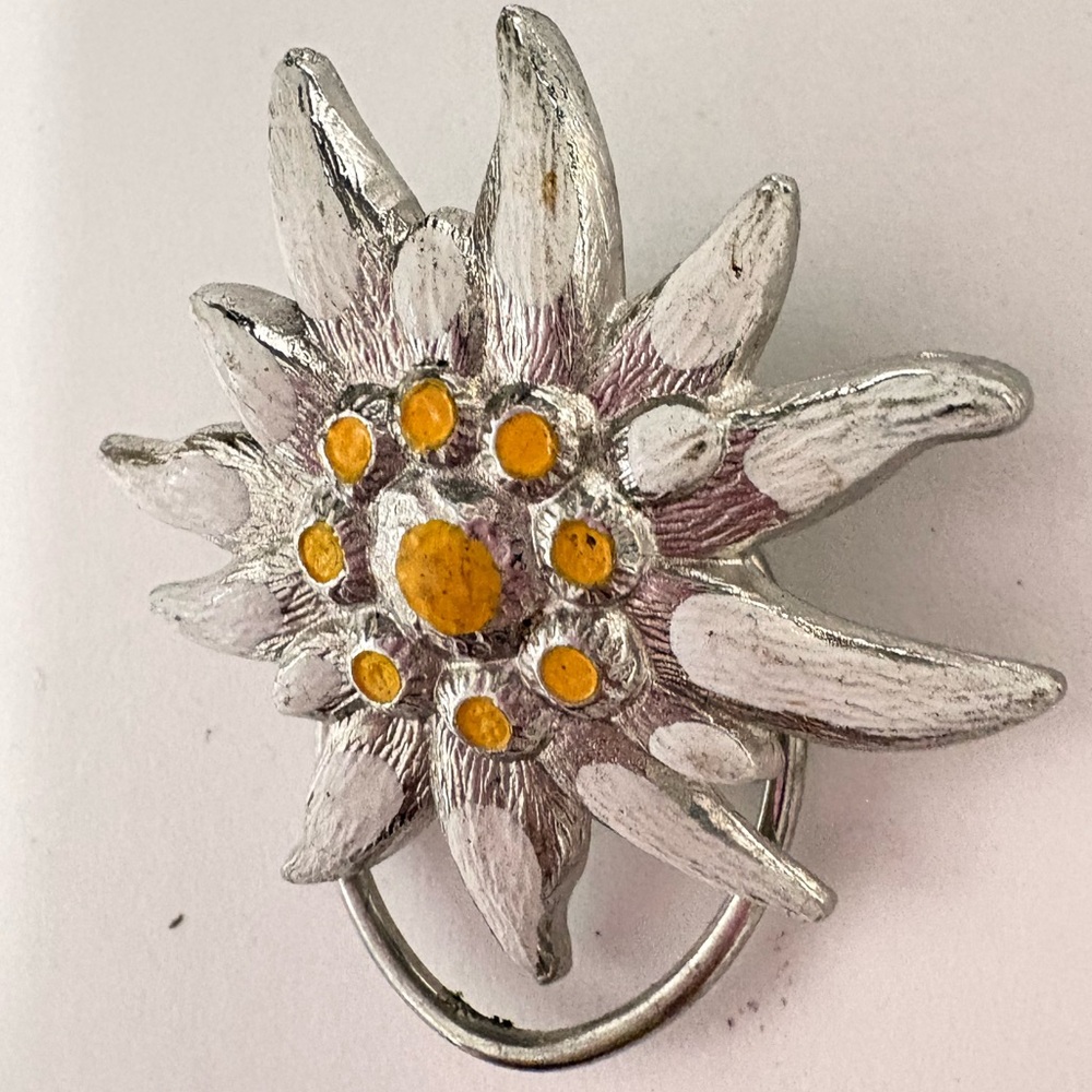 Silver tone vintage hand painted scarf  Floral ring
